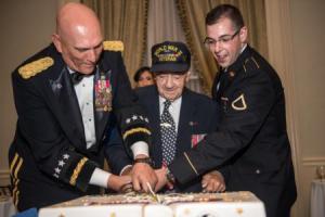 Rocco with U.S. Army Chief of Staff, Gen. Ray Odierno and Pfc. Louis Angelici cut the Army birthday cake at the Army Week Association's celebration of the 239th Army Birthday Gala in New York City, June 12, 2014. (U.S. Army photo by Staff Sgt. Mikki L. Sprenkle)